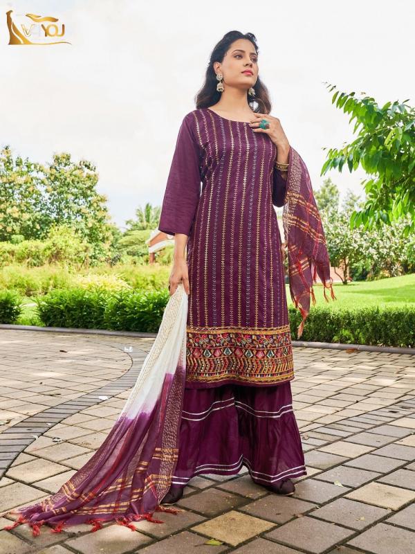 V4you Natashaa Vol 3 Chanderi Fancy Kurti Sharara With Dupatta Collection